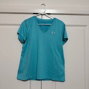 Women's Under Armour V-neck Tshirt, Blue, Size Large, Heatgear